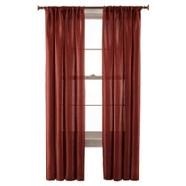 MR2 Brick 2-PC Set rod pocket faux silk window curtain treatment set of two 2 solid semi sheer voile panels 55" W x 95" L (Each)