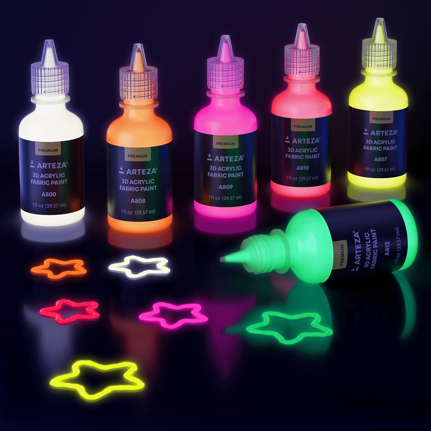  FansArriche Glow in the Dark Fabric Paints, 18 Colors x 20 ml  3D Waterproof Acrylic Textile Paint Markers, Glow in Dark Paint Pen, DIY  Neon Fabric Paints for Clothes, Canvas 