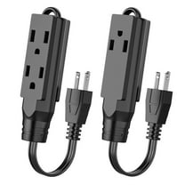 8 inch Short Power Extension Cord, 3 Outlet, SJT 16 AWG Flexible Power Cord, Black - 2 Pack