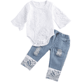 thumbnail image 1 of Conjunto de ropa para niña, mameluco para bebé, top y jeans, 1 of 5