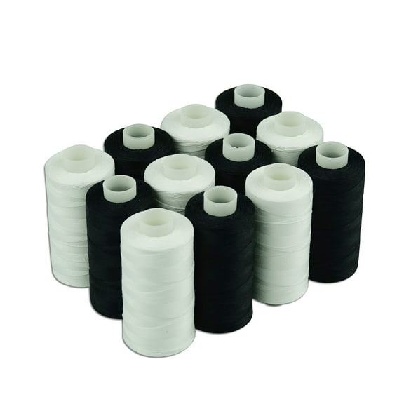 Simthread 6 White 6 Black 100% Cotton Sewing Thread 50s/3 for Quilting etc - 550 Yards Each Spool