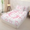 thumbnail image 2 of Manfei Cartoon Monogrammed Print G Zipper Full Size Comforter Sets with Fitted Sheet and 2 Pillowcases,Pink Girly Bow Zipper Bedding Set,Pink Reversible,4 Pieces, 2 of 7