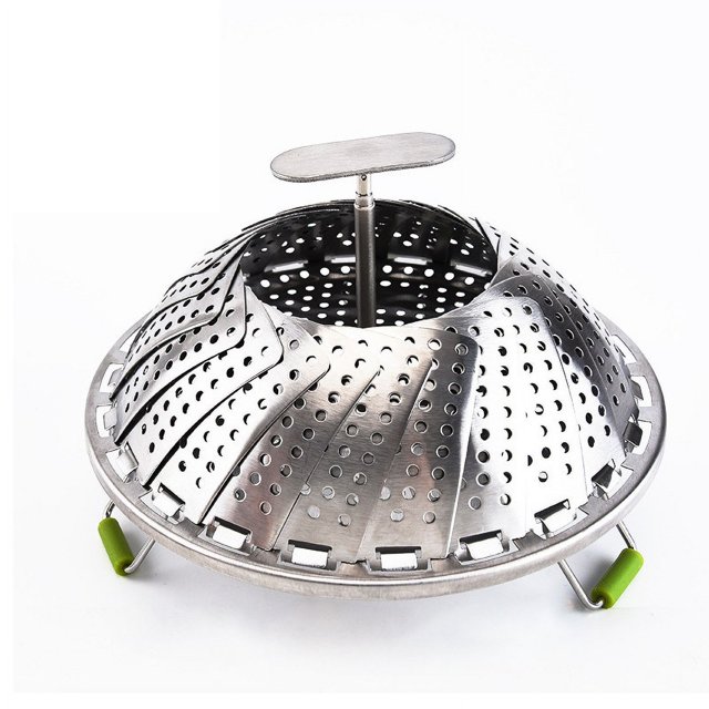 Rejilla de acero inoxidable para cocinar al vapor, pequeña vaporera doméstica, placa de vapor plegable para cocinar al vapor verduras con agua y placa de drenaje para frutas