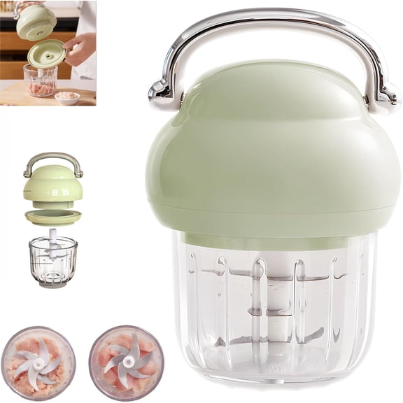 Multi-Function Electric Meat Grinder, 350ML Electric Meat Grinder, Multifunction Food Processor, Used For Dough Stirring, Onion, Meat, Nuts, Fruits, Garlic, Vegetables, Baby Food (Green)