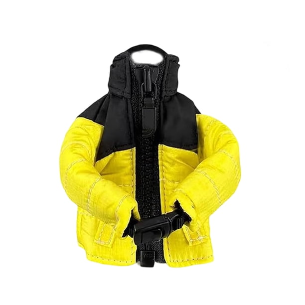 Injueey Llavero creativo en miniatura con forma de chaqueta de plumas, divertido y único colgante para accesorios de invierno. Llavero Almacenamiento y organización del hogar amarillo