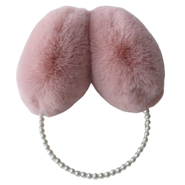 CSChome Cache-Oreilles d'Hiver pour Filles - Mignon Couleur Unie Peluche Chaude Fausses Perles