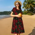 thumbnail image 4 of Vsdgher Rose for Womens Summer 2025 Casual Midi Maxi Dresses Lightweight Short Sleeve Round Neck Beach Dress -Medium, 4 of 7