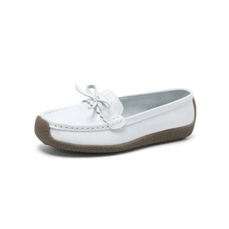 

Crocowalk Women Flats Flat Loafers Round Toe Nurse Shoe Ladies Moccasins Travel Nonslip Slip On Boat Shoes White 4.5