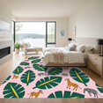 thumbnail image 3 of ODIKA 8'x10' Machine Washable Non-Slip Area Rug, Wild Wonders Safari Animal Collage with Tropical Leaf Motifs High Traffic Rug, Pink, 929193, 3 of 7