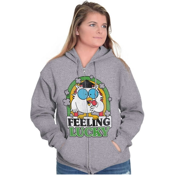 St Paddys Feeling Lucky Tootsie Owl Zip Up Hoodie Men's Women's Brisco Brands S