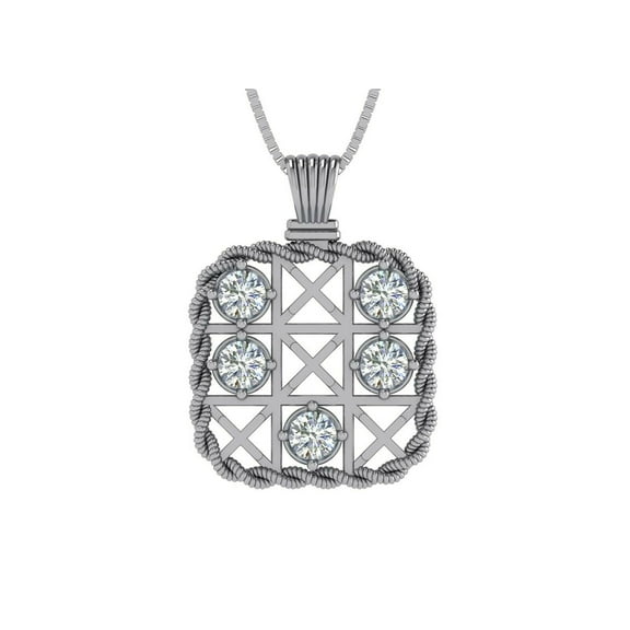 Solid Sterling Silver Tic Tac Toe Necklace Made with Pure Brilliance Zirconia – Platinum Plated