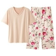 thumbnail image 1 of FUNDUFI Pajama Set For Women Short Sleeve Tops Capri Pants Oversized 2Pcs Pjs Set Comfy Sleepewar Outfit Cozy Nightwear, 1 of 8
