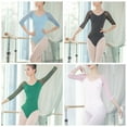 thumbnail image 3 of Women Ballet Leotards Bodysuit Spandex Dance Wear 3/4 Mesh Sleeve Gymnastics Leotard Backless Ballet Practice Dance Costume, 3 of 6