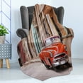 thumbnail image 4 of Cars Soft Flannel Fleece Throw Blanket, Classical American Car in a Street with Houses Caribbeans Havana Cuba, Cozy Plush for Indoor and Outdoor Use, 70" x 90", Orange Sand Brown, by Ambesonne, 4 of 5