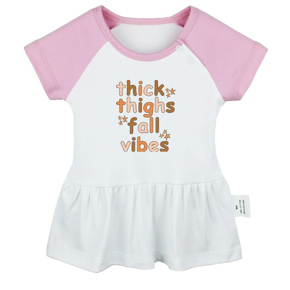 Thick Thighs & Fall Vibes Funny Dresses For Baby, Newborn Babies Skirts, Infant Princess Dress, 0-24M Kids Graphic Clothes (Pink Raglan Dresses, 0-6 Months)