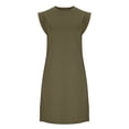 thumbnail image 3 of Zpanxa Versatile Sleeveless Day Dress Women Solid Color Round Neck Pocket Midi Dress with Slit Detail Office Casual Dress, 3 of 6
