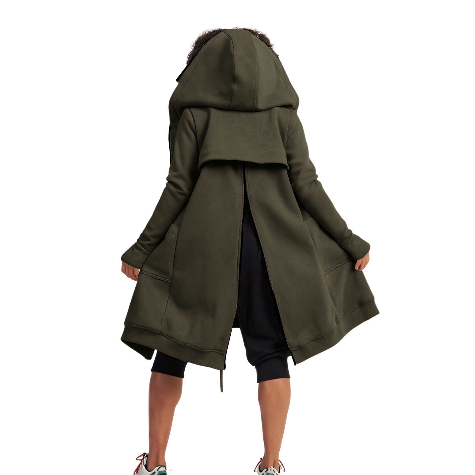 Maxi Hoodie with Thumb Holes Sevevn Women's Solid Color Jacket Fleece Casual Zipper Long Sleeve Pocket Hooded Long Sweater Army Green S