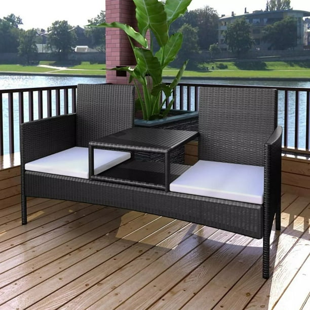 vidaXL 2-Seater Garden Sofa with Tea Table Poly Rattan ...