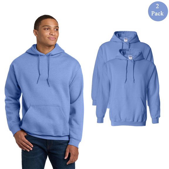 Gildan Men Heavy Blend Hooded Sweatshirt, Long Sleeve Fleece Winter Carolina Blue Hoodie, 2-Pack S