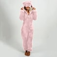 thumbnail image 2 of Dazajoo Pink Fuzzy Onesie Pajamas for Women Zipper Hooded Long Sleeve Jumpsuit Warm Sleepwear Cute Sherpa Romper with Eye Mask,L, 2 of 7