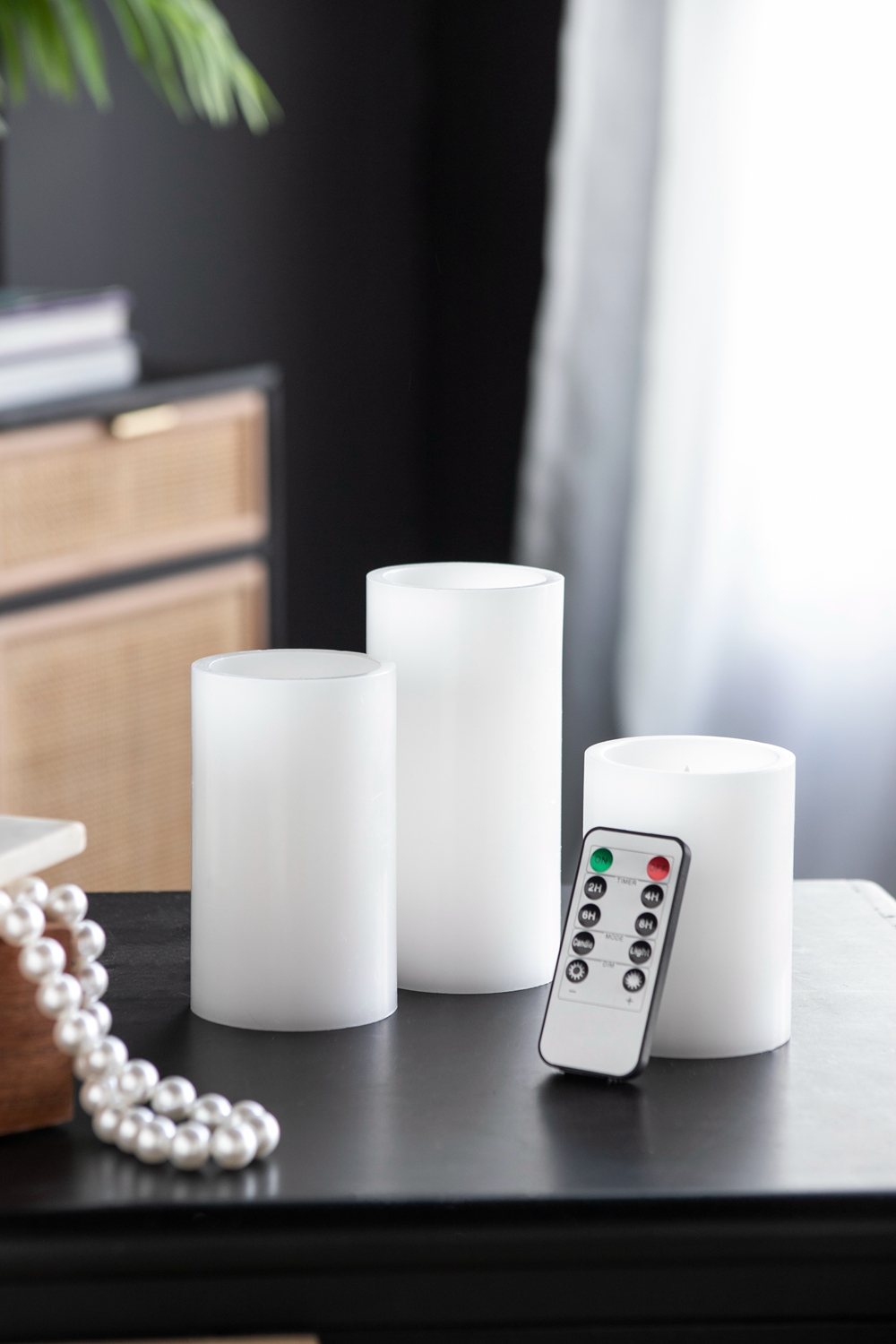 Set of 3 White LED Candles with Remote Timer, L: D3X6" M: D3X5" S: D3X4"