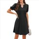 thumbnail image 3 of Vestido Corto Tipo Túnica Plisada de Corta Abullonada con Cuello en V para Mujer, 2025 Negro S, 3 of 6