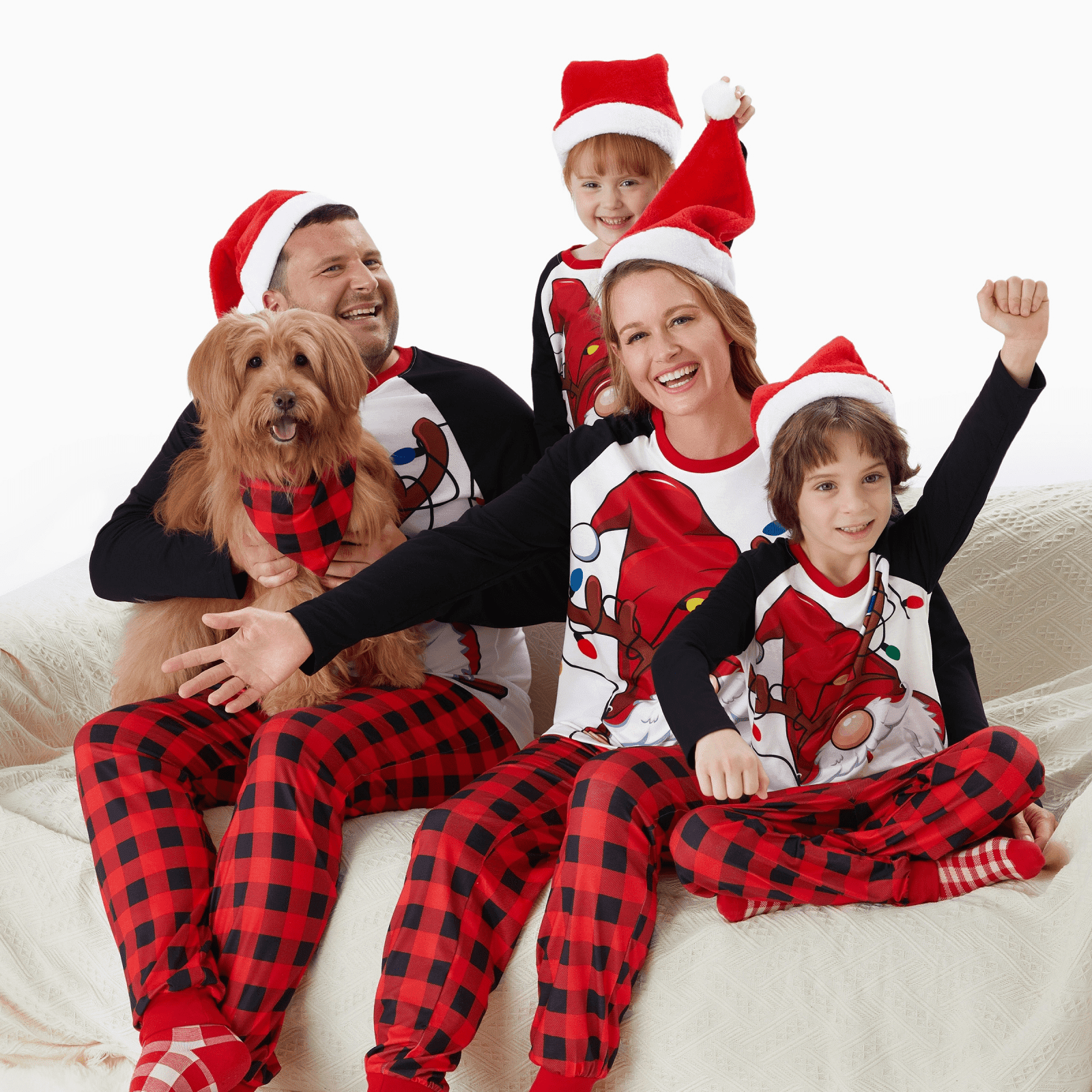 PatPat Womens Christmas Pajamas Family Matching 2 Piece Set Long Sleeve Santas Top and Red Plaid Pants Loungewear Set Holiday Gift PJs with Socks Women M