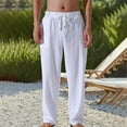 thumbnail image 2 of cfhntfmh Men's Casual Linen Pants Beach Summer Vacation Trousers Lightweight Linen Pants with Elastic Waist Drawstring（White,X-Large), 2 of 5