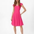 thumbnail image 1 of WILLBEST Vestidos Mono Informal De Manga Corta Con Cuello En V Y Color Liso Para Mujer, Falda Corta Con Vuelo Grande, Falda Informal De Verano, 1 of 3