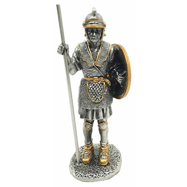 MEDIEVAL KNIGHT WARRIOR W/ PIKE & SHIELD PEWTER STATUE SENTRY GUARD