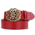 thumbnail image 3 of Cinturón clásico ancho con estampado en relieve, 110 cm, hebilla en forma de flor para mujer (rojo), 3 of 7