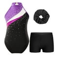 thumbnail image 2 of Sinleey Kids Girls Sleeveless Gymnastics Leotard Ballet Dance Athletic Unitard with Shorts Hair Band Purple&Black 12, 2 of 6