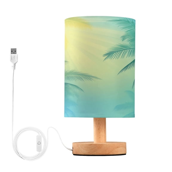 Blue and Green Gradient Small Lamp Printed Gifts Table Lamp USB Bedside Desk Nightstand Lamp Wood Base for Bedroom Living Room Office Desk College Dorm