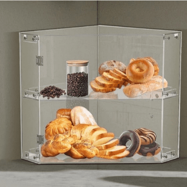 Corner Bread Box for Kitchen Countertop, Bread Storage Container for Homemade Bread,2-Tier Bread Box for Kitchen Counter,Large Bread Box with Acrylic