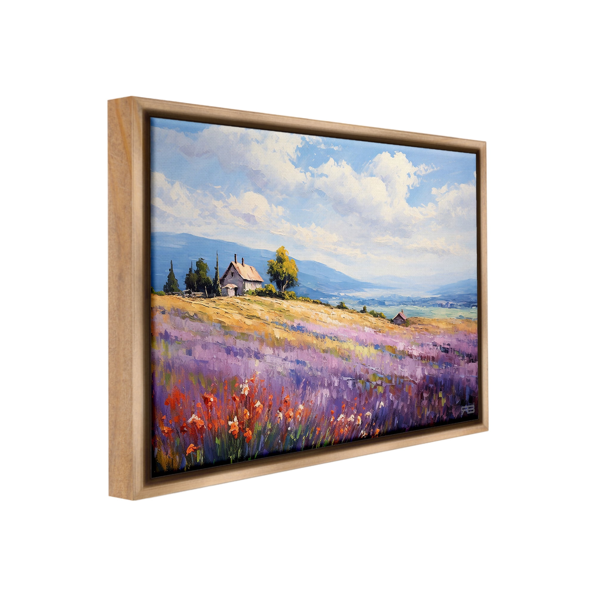 Stupell Industries Cottage Meadow View Landscape Painting Brown Floater Framed Canvas Art Print Wall Art, 31 x 25