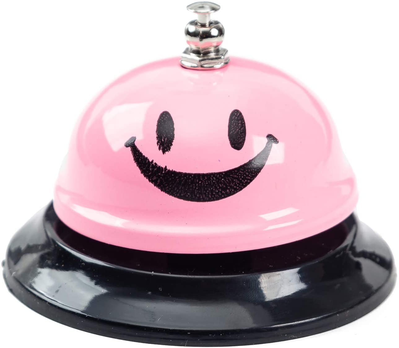 Call Bell, 3.35 Inch Diameter, Metal Bell, Pink Smiley Face, Desk Bell