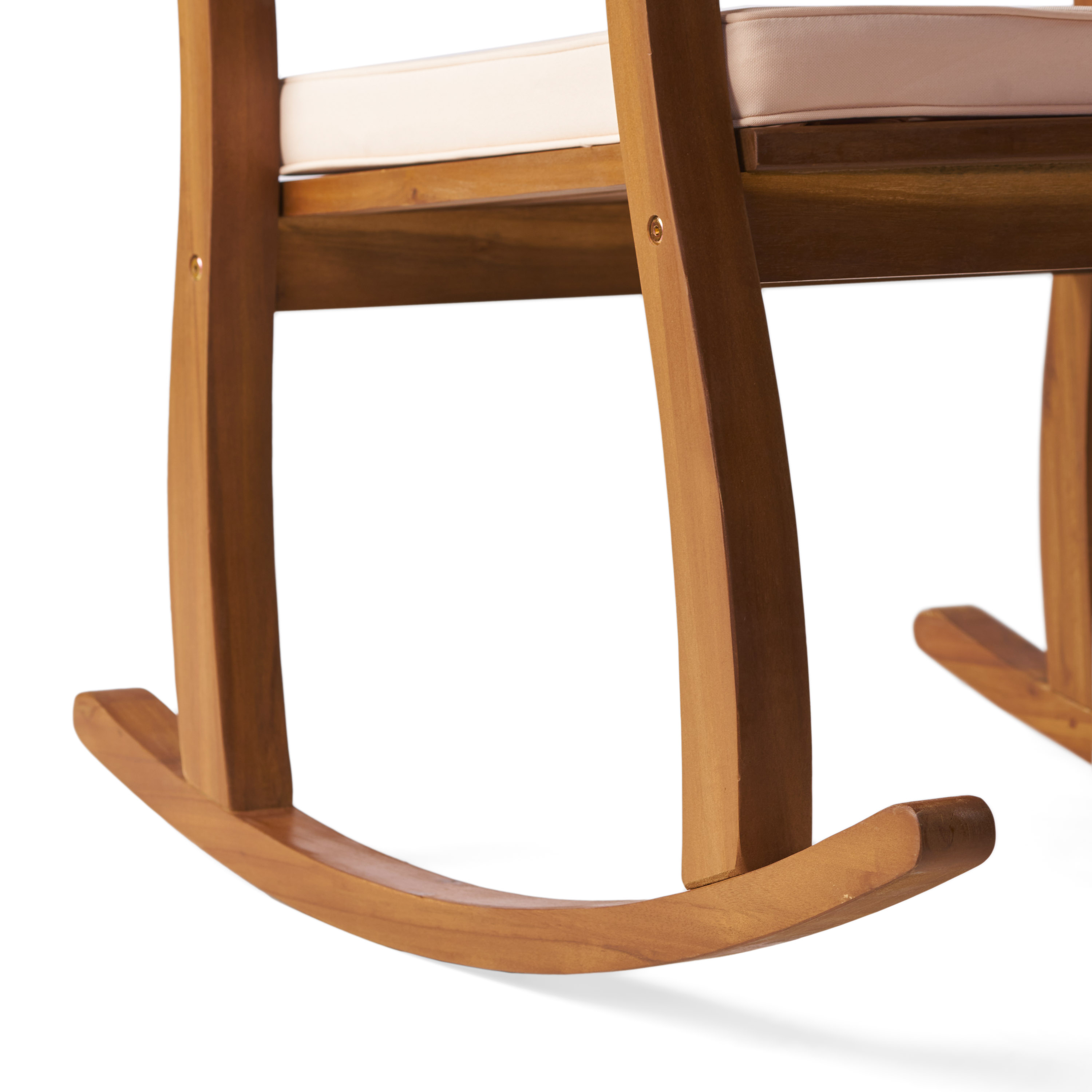 GDF Studio Amber Outdoor Acacia Wood Rocking Chair with Cushion, Teak and Cream Off-White - image 5 of 12