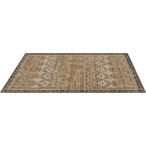 KFFKFF 6 x 9 ft Washable Area Rug, Soft and Durable Non-Slip Carpet, Tear-Resistant Indoor Mat for Bedroom, Living Room, Entryway, Pet Friendly, Brown Green