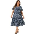 thumbnail image 3 of DARING DIVA Plus Size Tiered Polka Dots Midi Short Sleeve Babydoll Dress 1X Dark Blue, 3 of 6
