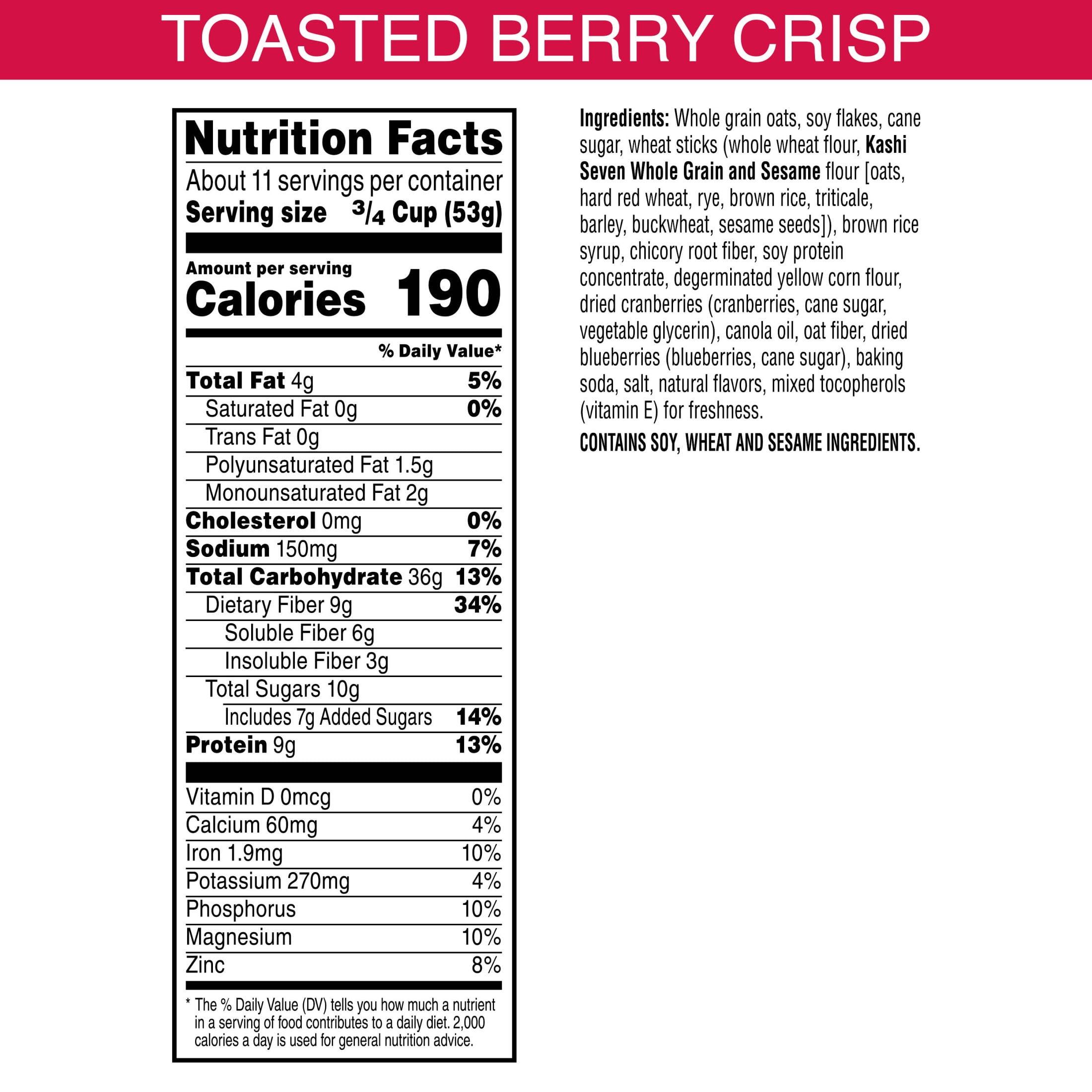 (3 pack) Kashi GO Breakfast Cereal, Protein Cereal, Family Breakfast, Family Size, Toasted Berry Crisp, 22oz Box (1 Box)