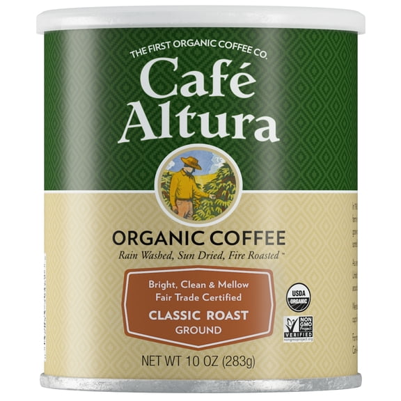 Cafe Altura Ground Organic Coffee, Fair Trade Classic Roast, 10 oz Can