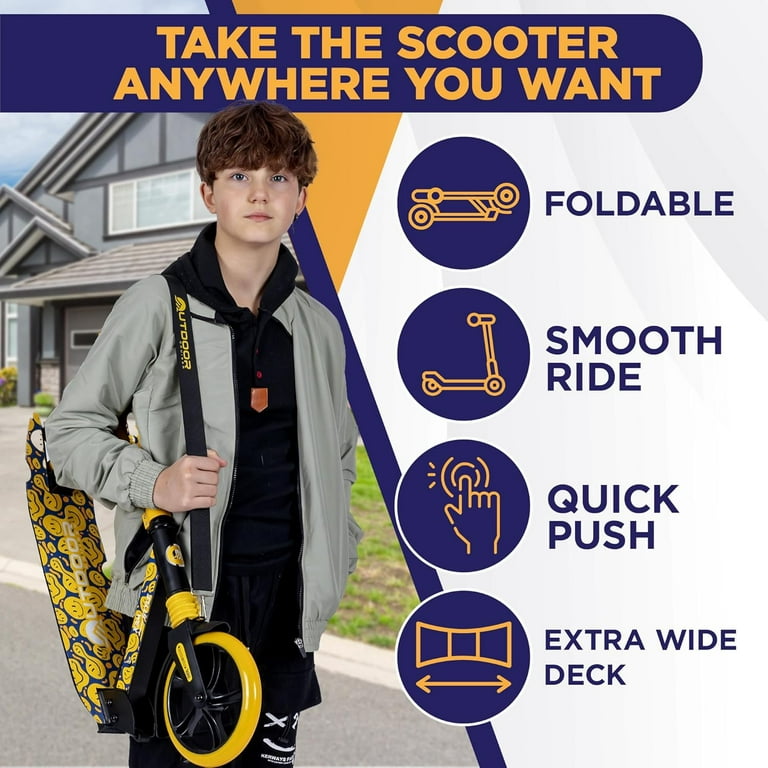 キッズバイク 黒/黄色 前面バスケット付き Outdoor Cruiser Kick Scooter for Ages 6+, for Kids, Teens, and