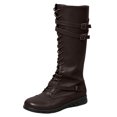 thumbnail image 6 of Rokment Vintage Knee High Combat Boots for Women Casual Buckles Leather Lace up Platform Wedge Mid Heels Mid Calf Motorcycle Riding Tall Booties, 6 of 8