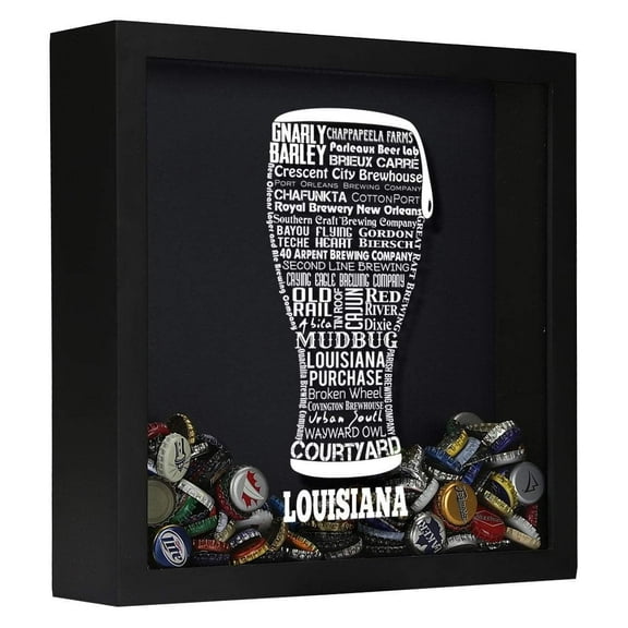 Torched Louisiana Drink Beer Cap Shadow Box Wall Mount Decor 13"x13"x3.5"