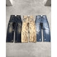 thumbnail image 2 of Pantalones vaqueros holgados con bordados empalmados retro Y2K para hombre y mujer, a la moda, con bordes sin rematar, con agujeros rasgados, de pierna ancha, rectos, pantalones de trabajo, ropa de ca, 2 of 5