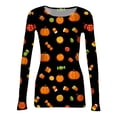 thumbnail image 5 of Halloween Knit Shirts for Women Cute Pumpkin Bat Print Stretch Slim Fit Ribbed T Shirts Holiday Halloween Tops, 5 of 5