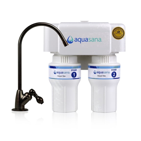 Aquasana Under Sink Water Filter | 2-Stage Filtration | Reduces up to 99.99% of PFAS, Lead, Chlorine, Cysts, & More | Oil-Rubbed Bronze Faucet | AQ-6200-ORB
