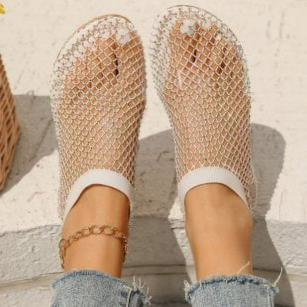 Sandalias de verano con punta redonda y botas cortas con diamantes de imitación, sandalias planas huecas sexis de talla grande para mujer