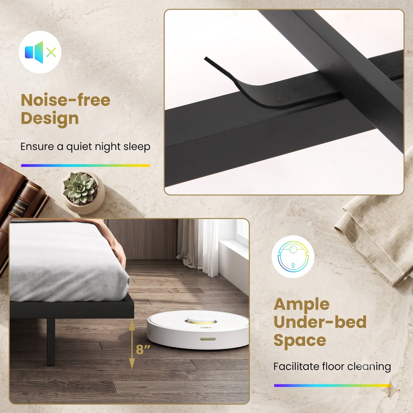 Furnibear Queen Bed Frame with Storage, Upholstered Floating Platform Bed with LED Lights, Storage Headboard and Charging Station, Gray
