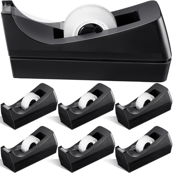Bragas dispensadoras de cinta adhesiva para escritorio, 6 unidades, base antideslizante, color negro
